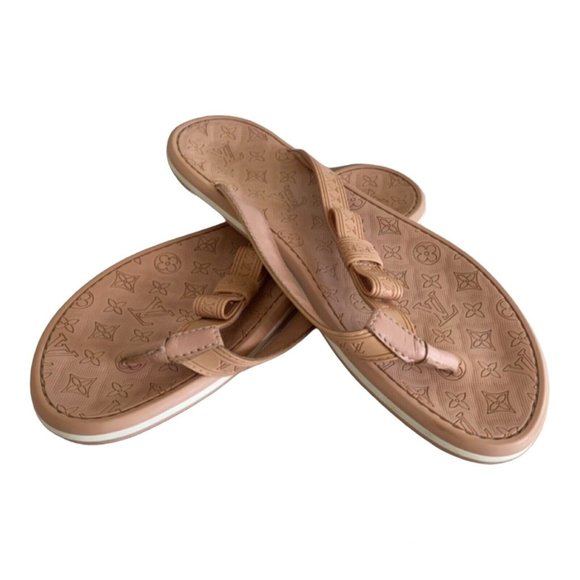 Authentic Louis Vuitton Pink Monogram Embossed Rubber Flip Flop Sandals 36.5/6.5 - Picture 1 of 13